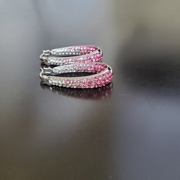 Crystaluxe Hoop Earrings with Rose Swarovski Crystals in Sterling Silver- Pink - Picture 3 of 3